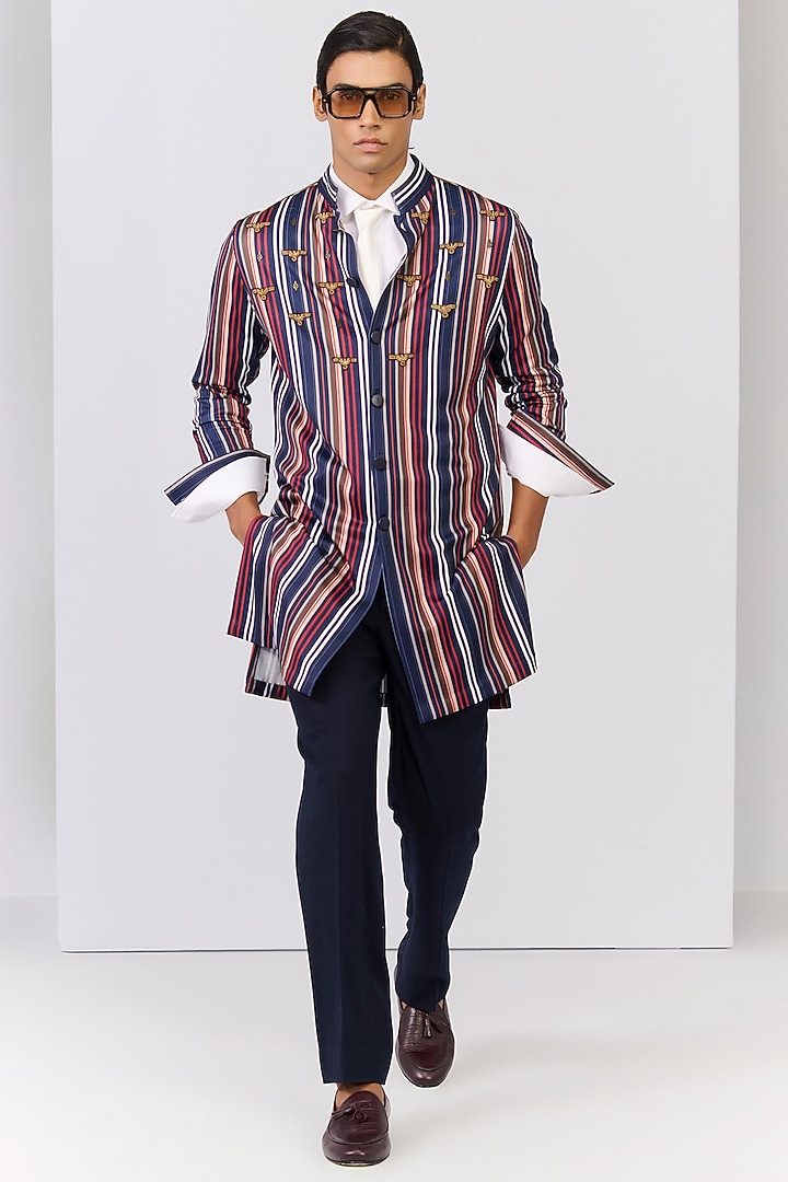Multi-Colored Crepe Jersey Striped Printed Kurta by S&N by Shantnu Nikhil Men at Pernia's Pop Up Shop
