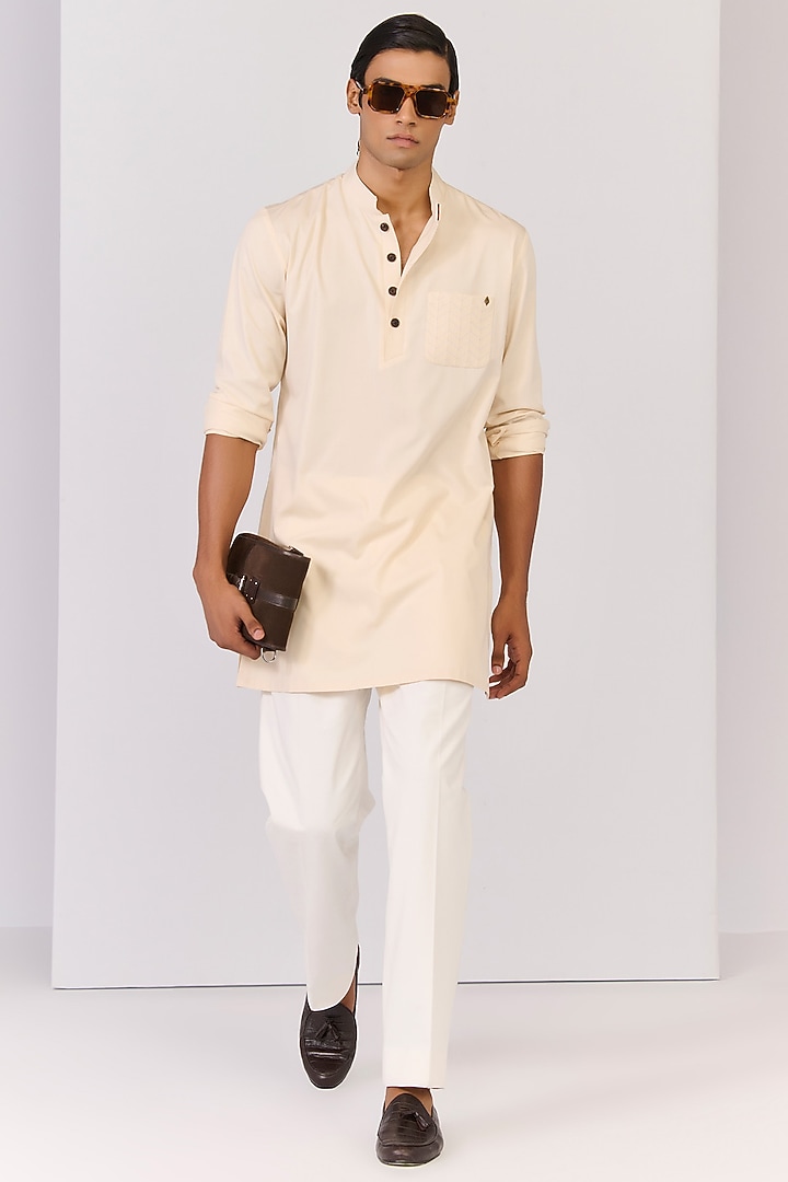 Light Peach Bamboo Cotton Kurta by S&N by Shantnu Nikhil Men