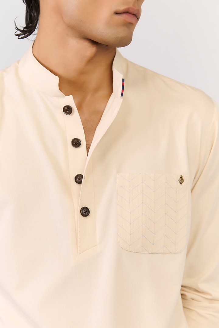 Light Peach Bamboo Cotton Kurta by S&N by Shantnu Nikhil Men at Pernia's Pop Up Shop