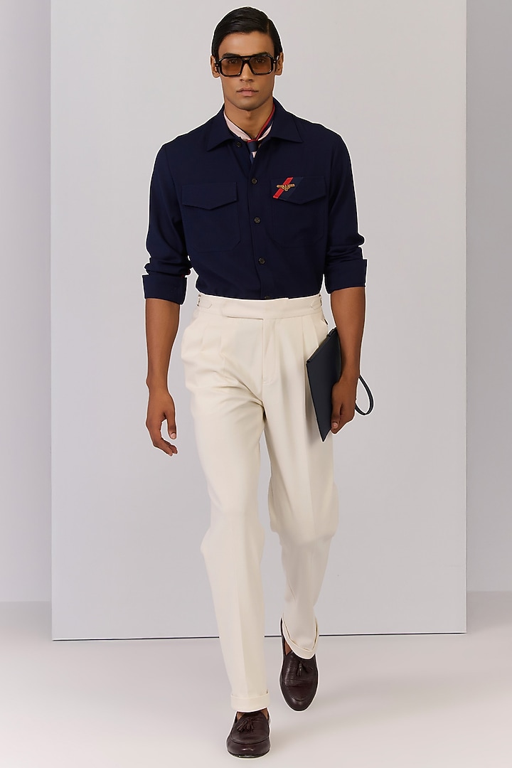 Navy Terylene Viscose Lycra Shirt by S&N by Shantnu Nikhil Men