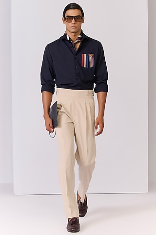 Navy Tencel Rayon Spandex Shirt by S&N by Shantnu Nikhil Men