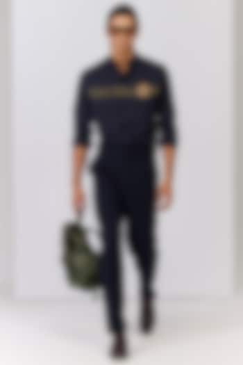 Navy Tencel Rayon Spandex Shirt by S&N by Shantnu Nikhil Men
