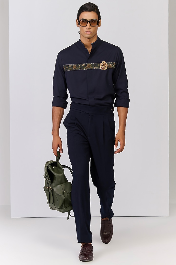 Navy Tencel Rayon Spandex Shirt by S&N by Shantnu Nikhil Men