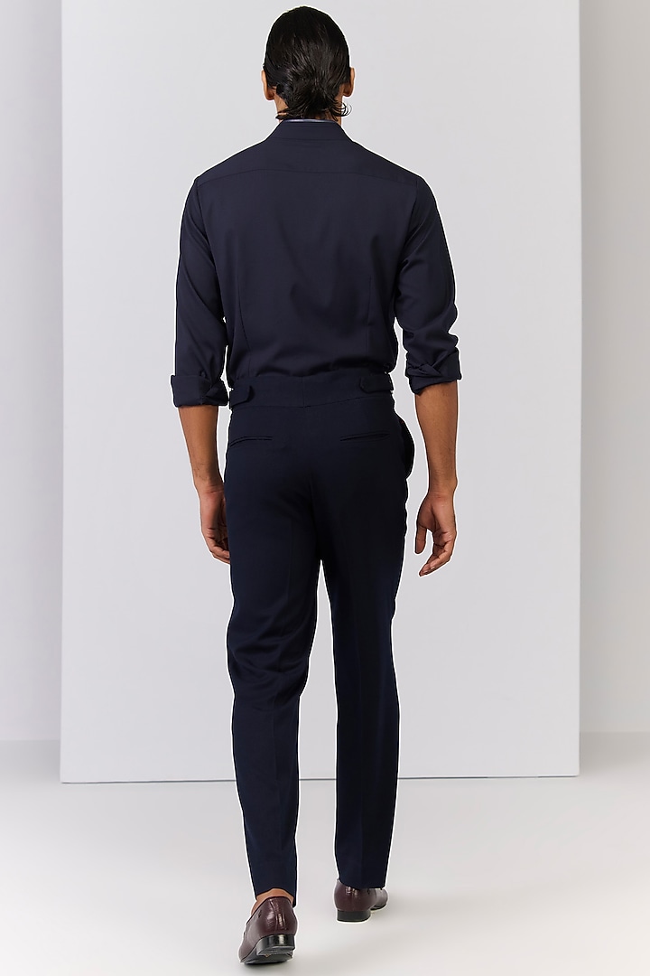 Navy Tencel Rayon Spandex Wedding Shirt by S&N by Shantnu Nikhil Men at Pernia's Pop Up Shop