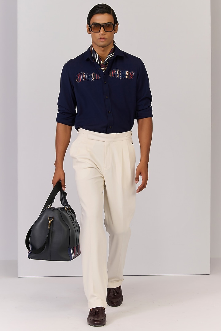 Navy Terylene Viscose Lycra Shirt by S&N by Shantnu Nikhil Men