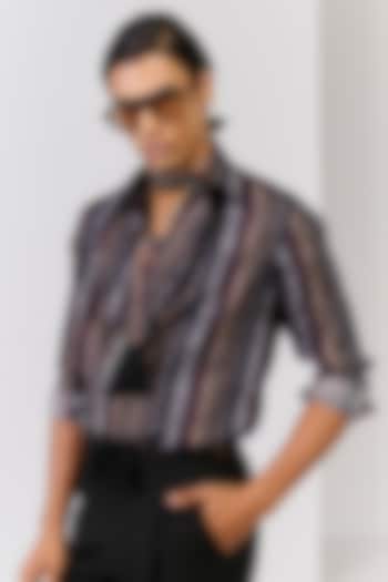 Multi-Colored Silk Twill Striped Shirt by S&N by Shantnu Nikhil Men
