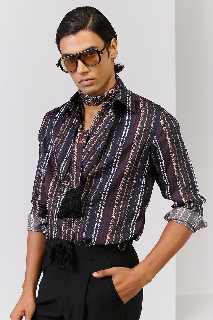 Multi-Colored Silk Twill Striped Shirt by S&N by Shantnu Nikhil Men