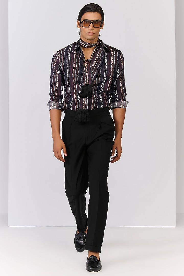 Multi-Colored Silk Twill Striped Wedding Shirt by S&N by Shantnu Nikhil Men at Pernia's Pop Up Shop