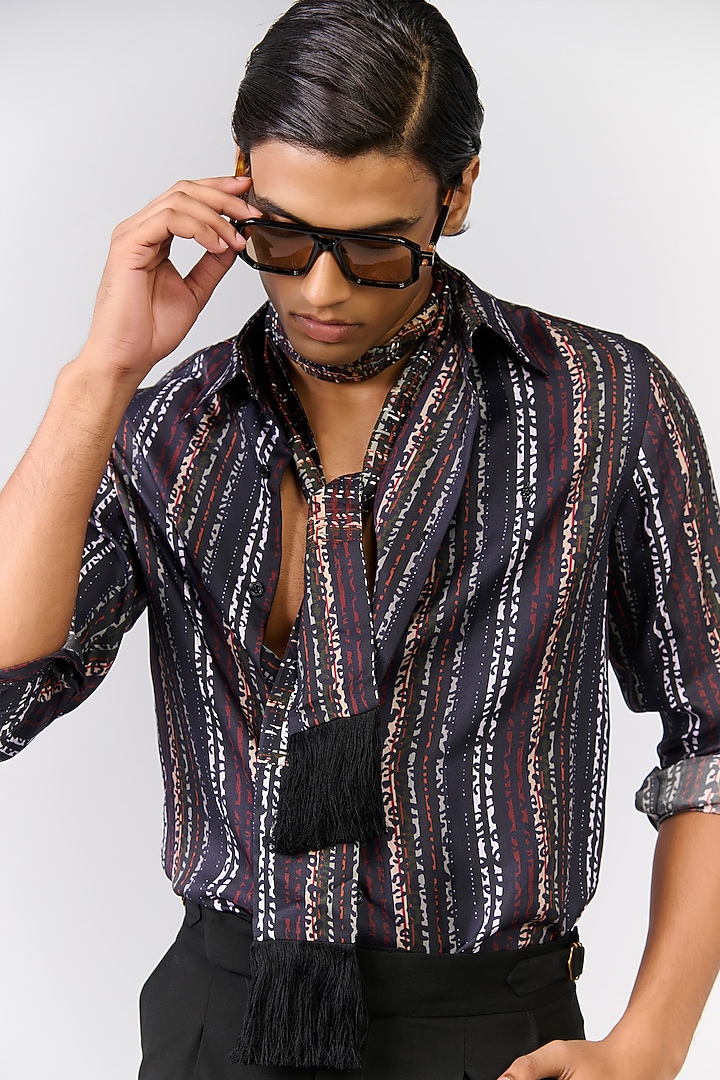Multi-Colored Silk Twill Striped Wedding Shirt by S&N by Shantnu Nikhil Men at Pernia's Pop Up Shop