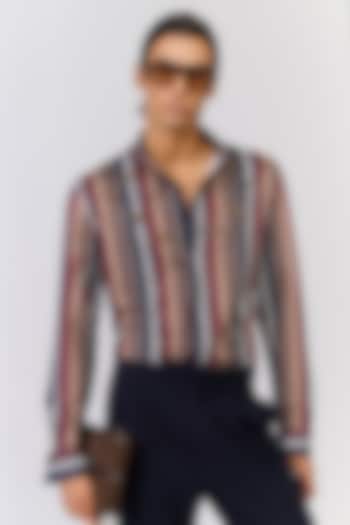 Multi-Colored Crepe Jersey Stripe Printed Shirt by S&N by Shantnu Nikhil Men
