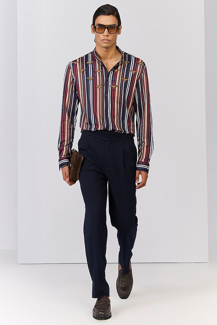 Multi-Colored Crepe Jersey Stripe Printed Wedding Shirt by S&N by Shantnu Nikhil Men at Pernia's Pop Up Shop