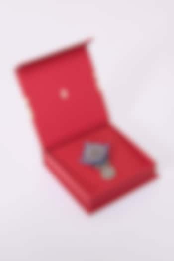 Navy Blue Faux Leather & Metal Brooch by S&N by Shantnu Nikhil Men at Pernia's Pop Up Shop