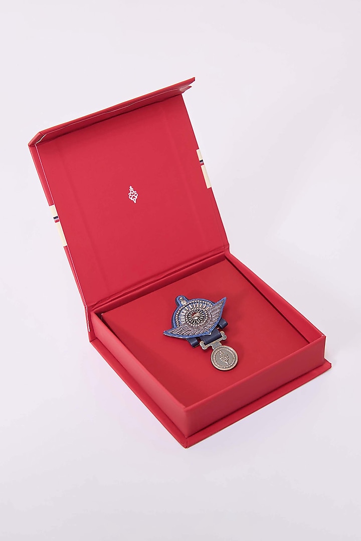 Navy Blue Faux Leather & Metal Brooch by S&N by Shantnu Nikhil Men at Pernia's Pop Up Shop