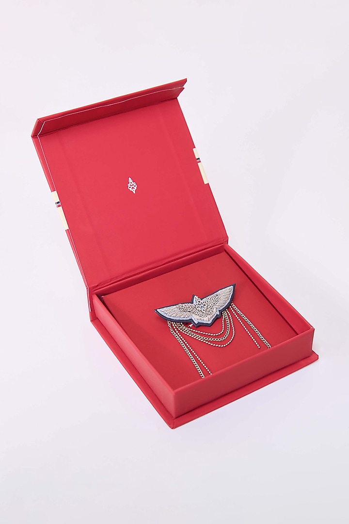 Light Blue Faux Leather & Metal Brooch by S&N by Shantnu Nikhil Men at Pernia's Pop Up Shop