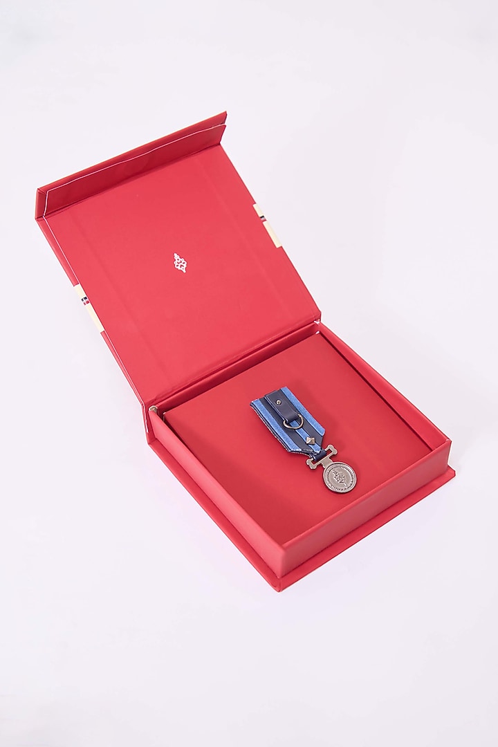 Navy Blue Faux Leather & Metal Brooch by S&N by Shantnu Nikhil Men at Pernia's Pop Up Shop