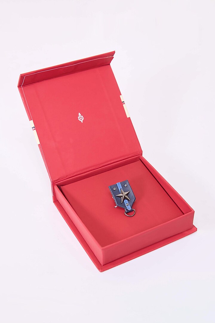 Navy Blue Faux Leather & Metal Brooch by S&N by Shantnu Nikhil Men at Pernia's Pop Up Shop