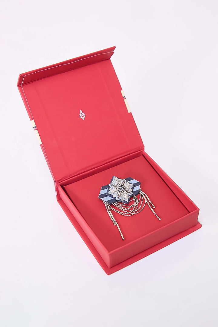 Navy Blue Faux Leather & Metal Brooch by S&N by Shantnu Nikhil Men at Pernia's Pop Up Shop