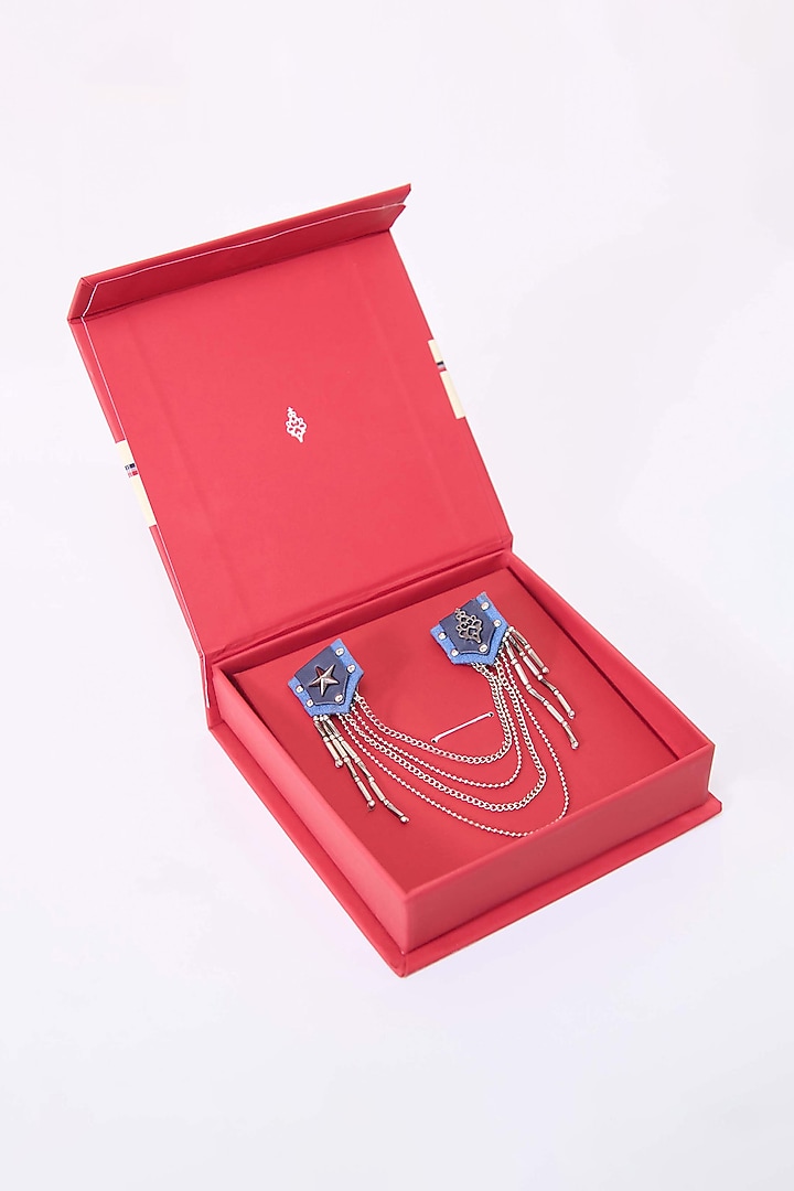 Navy Blue Faux Leather & Metal Brooch by S&N by Shantnu Nikhil Men at Pernia's Pop Up Shop