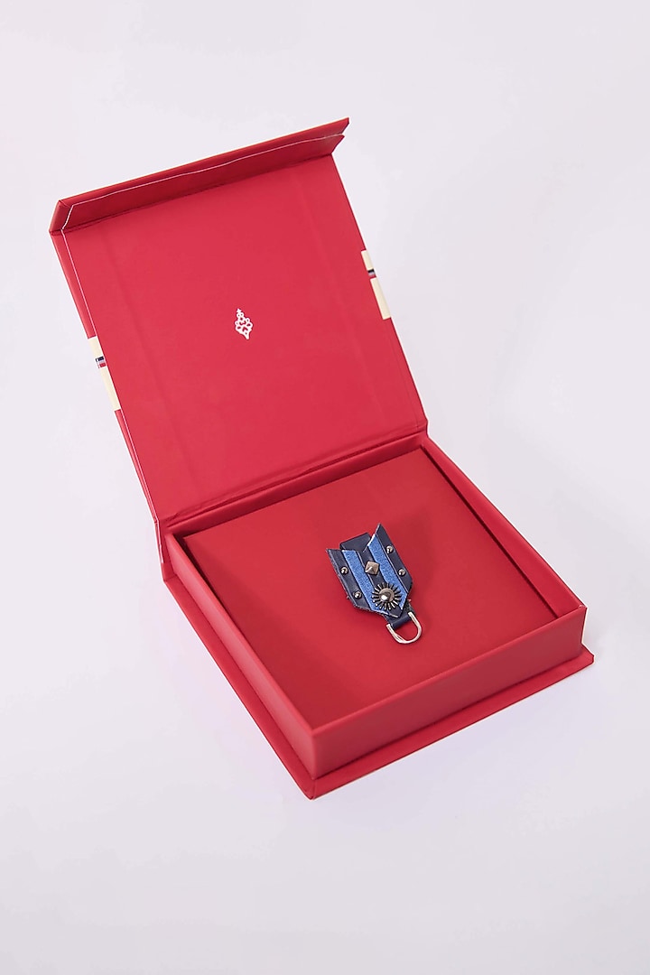 Navy Blue Faux Leather & Metal Brooch by S&N by Shantnu Nikhil Men at Pernia's Pop Up Shop