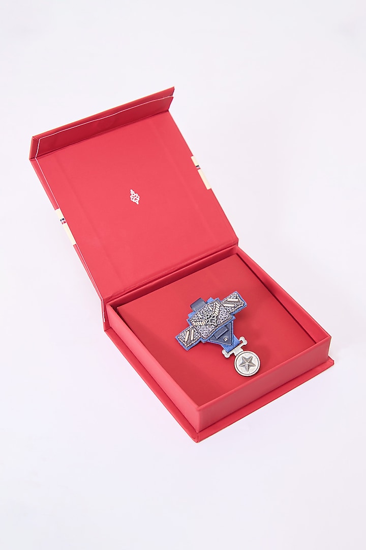 Navy Blue Faux Leather & Metal Brooch by S&N by Shantnu Nikhil Men at Pernia's Pop Up Shop