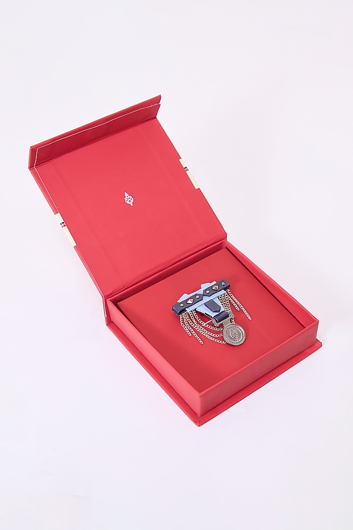 Navy Blue Faux Leather & Metal Brooch by S&N by Shantnu Nikhil Men at Pernia's Pop Up Shop