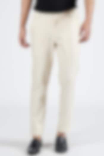 Off-White Poly Blend & Wool Trousers by S&N by Shantnu Nikhil Men