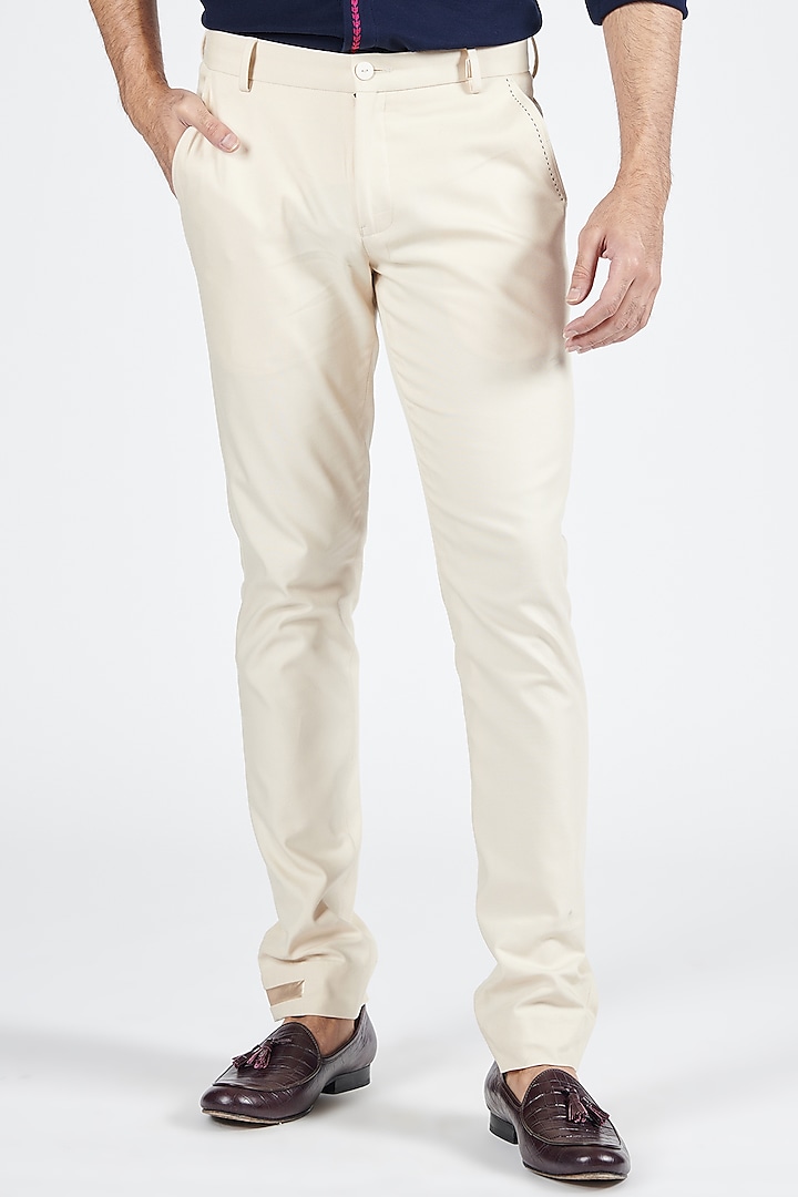 Off-White Cotton & Poly Blend Trousers by S&N by Shantnu Nikhil Men