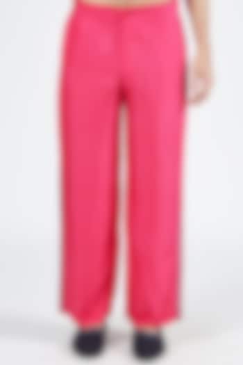 Pink Twill Silk Printed Trousers by S&N by Shantnu Nikhil Men