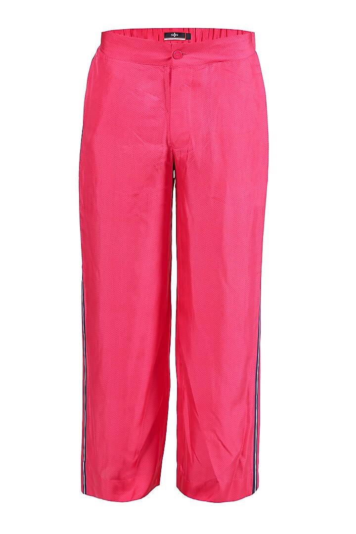 Pink Twill Silk Printed Trousers by S&N by Shantnu Nikhil Men at Pernia's Pop Up Shop