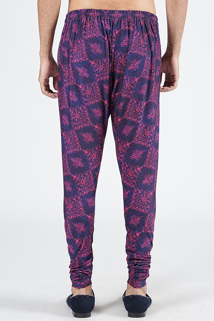 Navy Blue Poly Jersey Printed Churidar Pants by S&N by Shantnu Nikhil Men at Pernia's Pop Up Shop