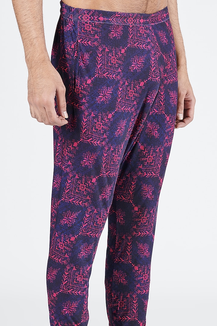Navy Blue Poly Jersey Printed Churidar Pants by S&N by Shantnu Nikhil Men at Pernia's Pop Up Shop