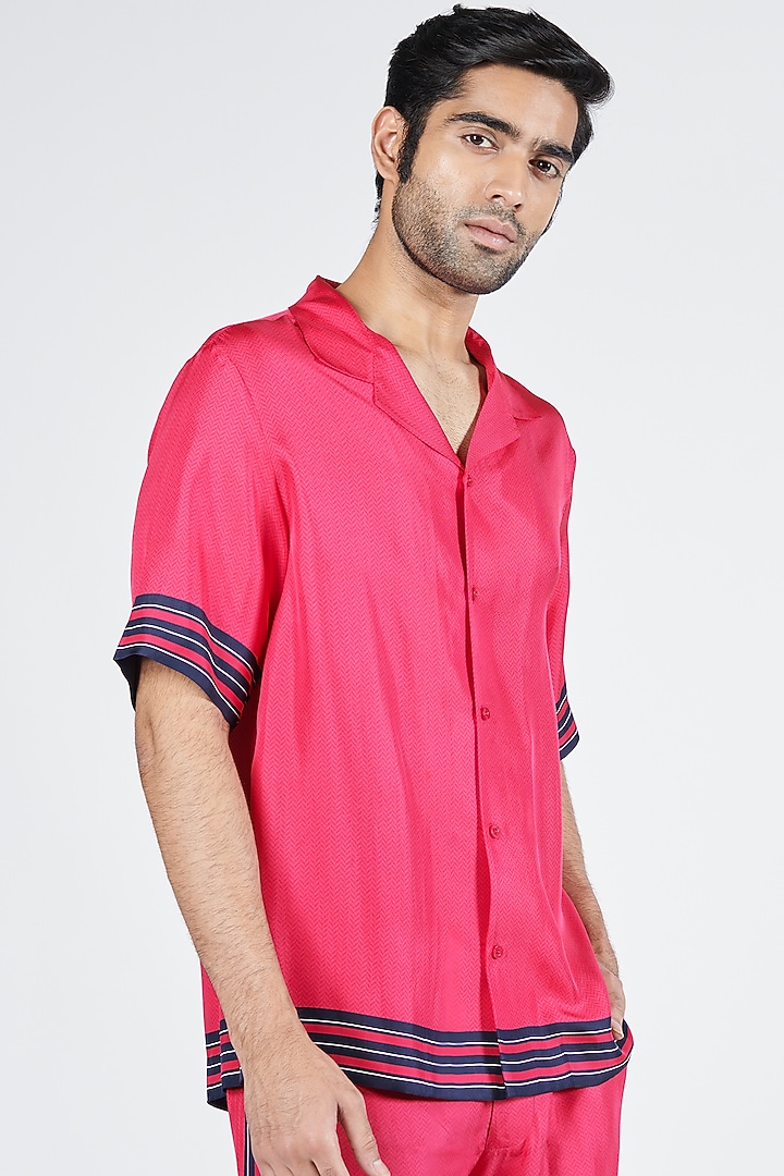 Pink Twill Silk Printed Wedding Shirt by S&N by Shantnu Nikhil Men at Pernia's Pop Up Shop