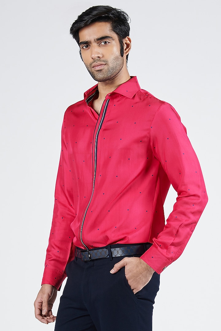 Pink Twill Silk Embroidered Wedding Shirt by S&N by Shantnu Nikhil Men at Pernia's Pop Up Shop