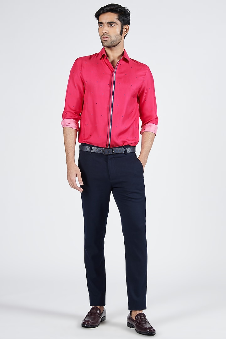 Pink Twill Silk Embroidered Wedding Shirt by S&N by Shantnu Nikhil Men at Pernia's Pop Up Shop