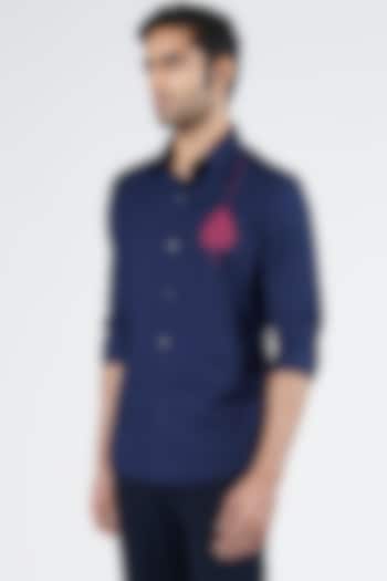 Navy Blue Terylene & Viscose Embroidered Party Wear Shirt by S&N by Shantnu Nikhil Men at Pernia's Pop Up Shop