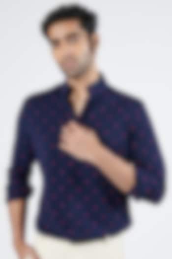 Navy Blue Terylene & Viscose Embroidered Wedding Shirt by S&N by Shantnu Nikhil Men at Pernia's Pop Up Shop