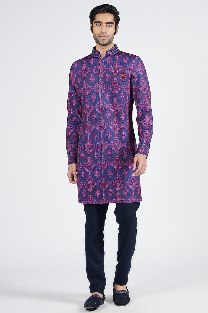 Navy Blue Crepe Jersey Printed Kurta by S&N by Shantnu Nikhil Men at Pernia's Pop Up Shop