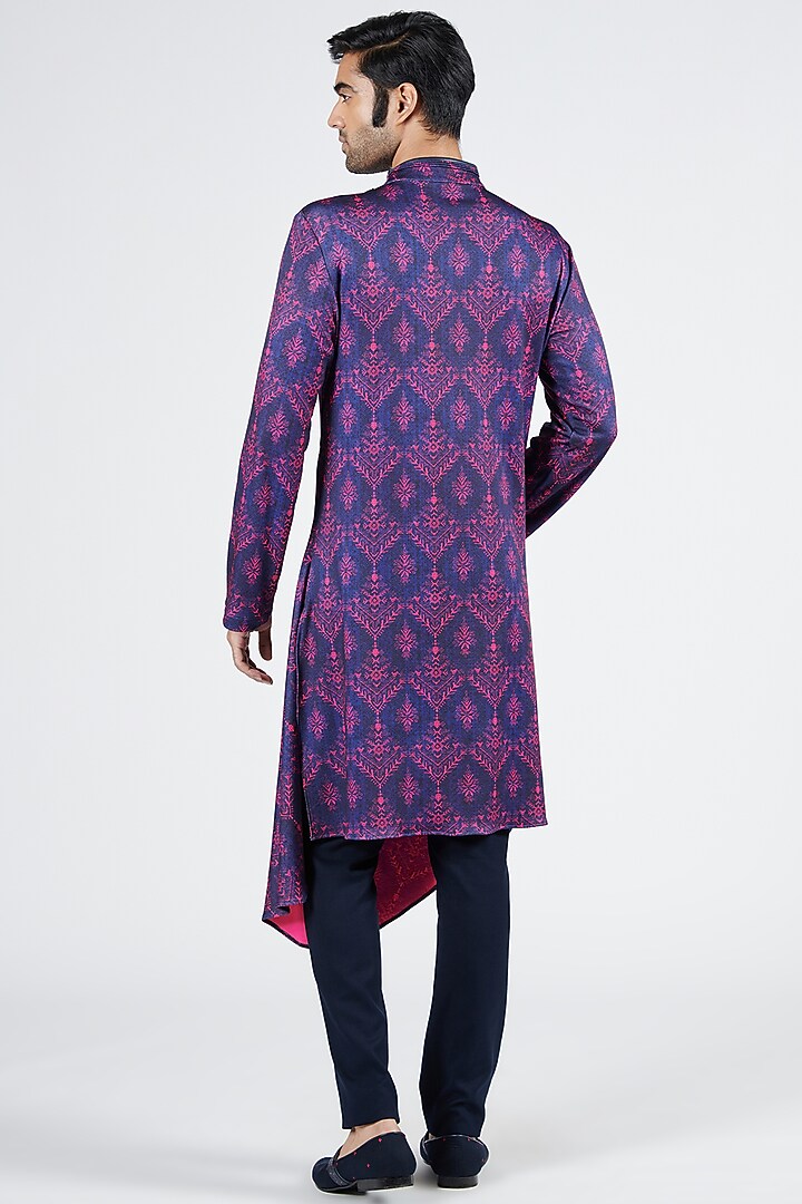 Navy Blue Crepe Jersey Printed Kurta by S&N by Shantnu Nikhil Men at Pernia's Pop Up Shop