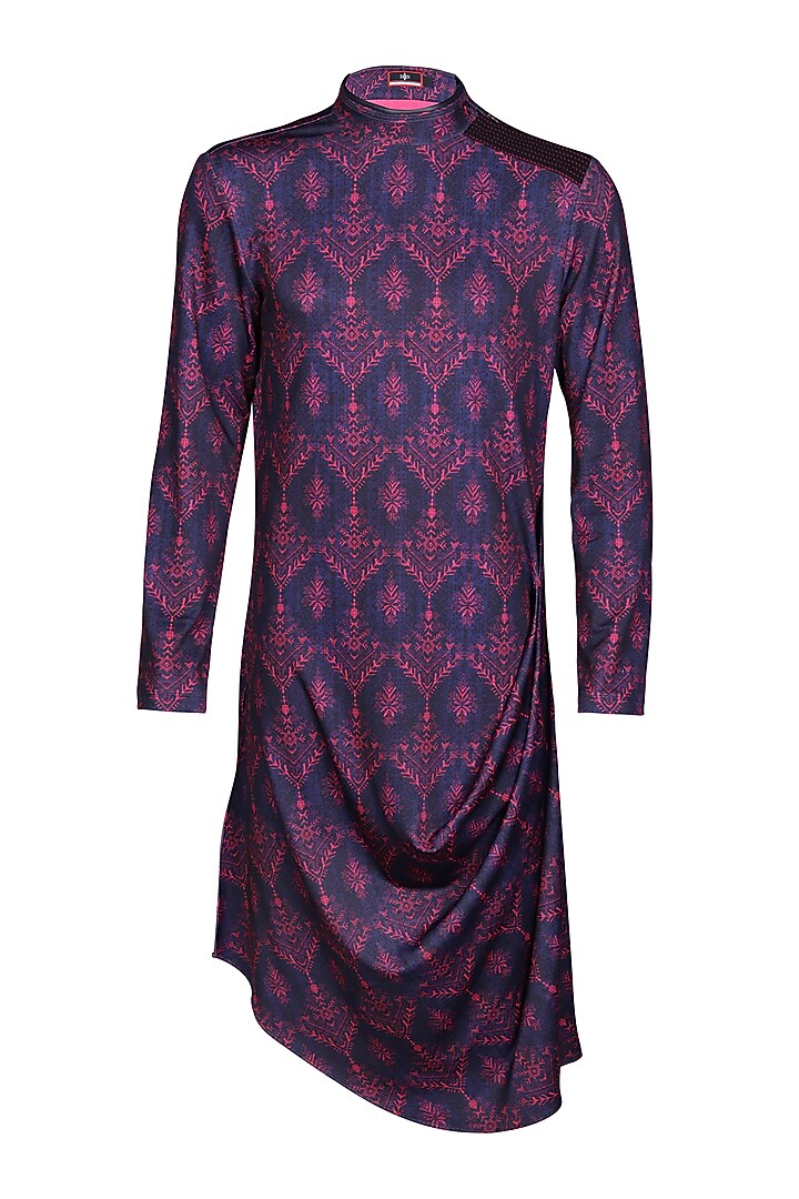 Navy Blue Crepe Jersey Printed Kurta by S&N by Shantnu Nikhil Men at Pernia's Pop Up Shop