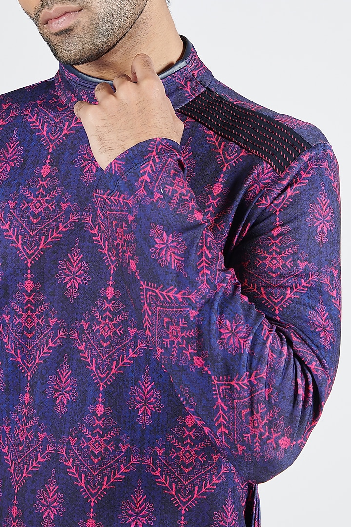 Navy Blue Crepe Jersey Printed Kurta by S&N by Shantnu Nikhil Men at Pernia's Pop Up Shop