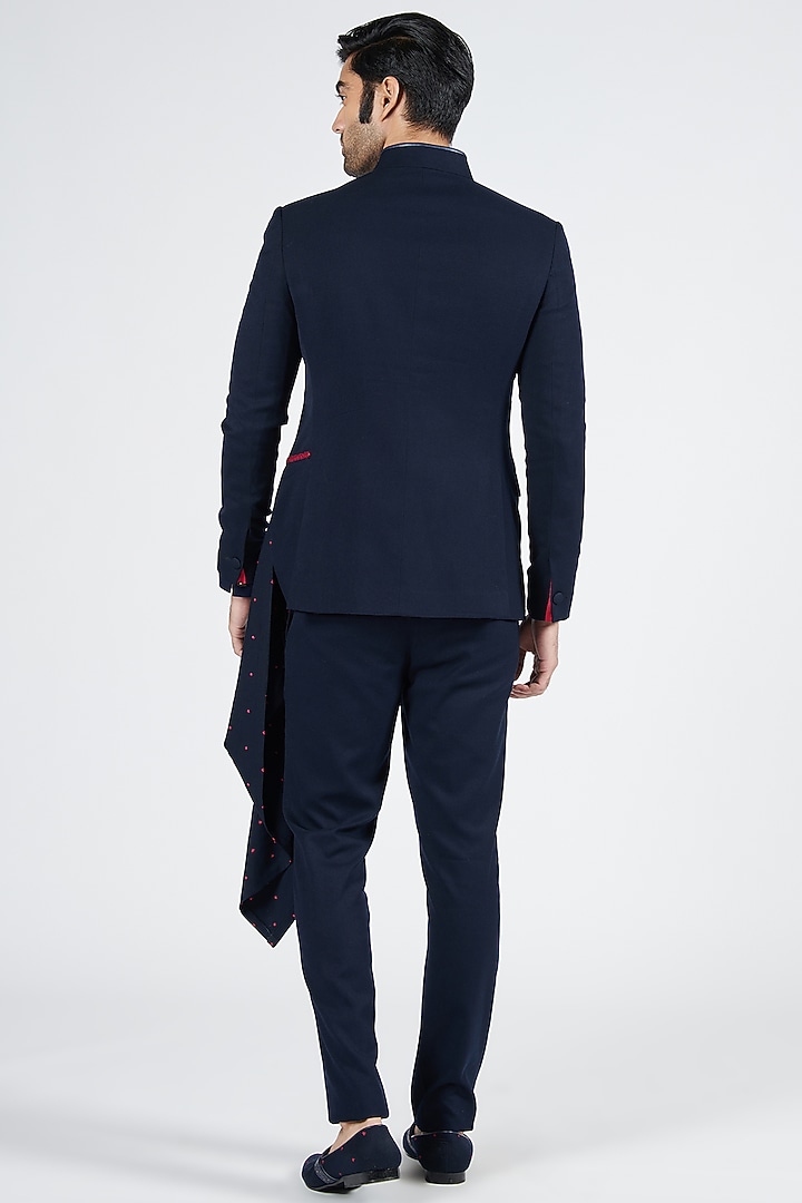Navy Blue Poly Blend & Viscose Bandhgala by S&N by Shantnu Nikhil Men at Pernia's Pop Up Shop