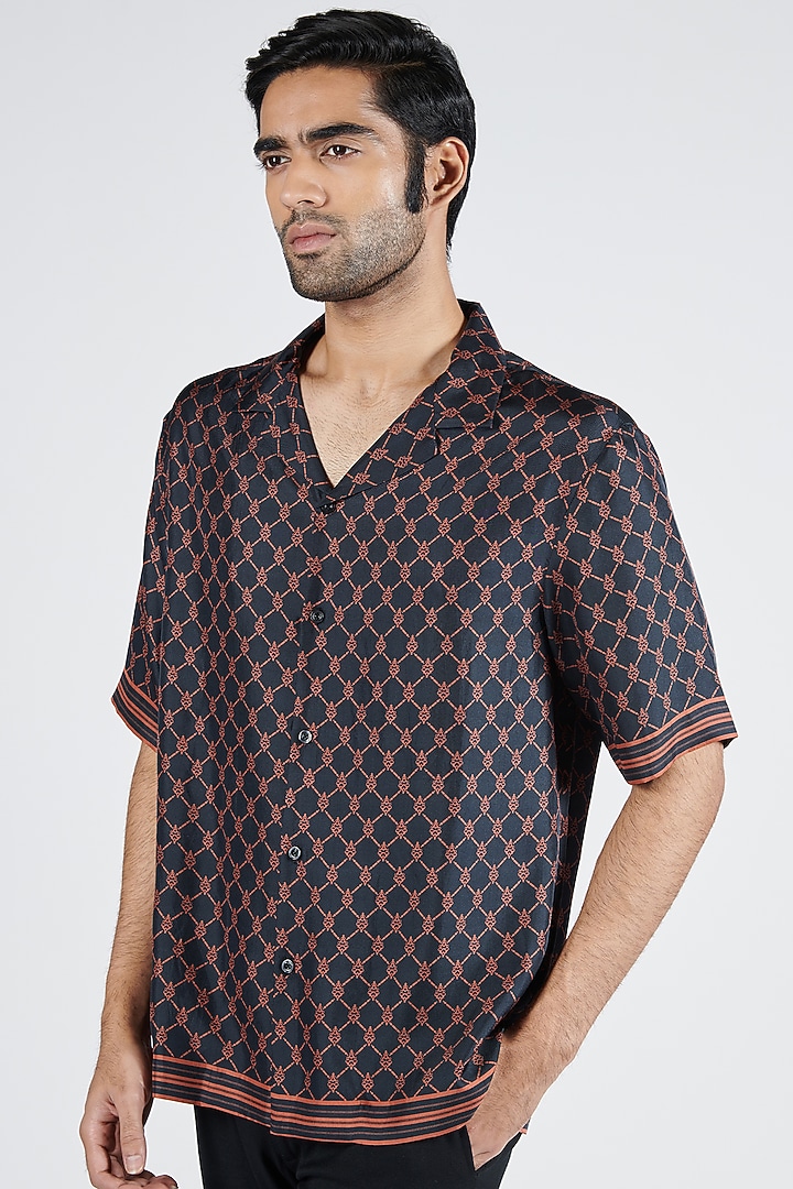 Black Twill Silk Printed Wedding Shirt by S&N by Shantnu Nikhil Men at Pernia's Pop Up Shop
