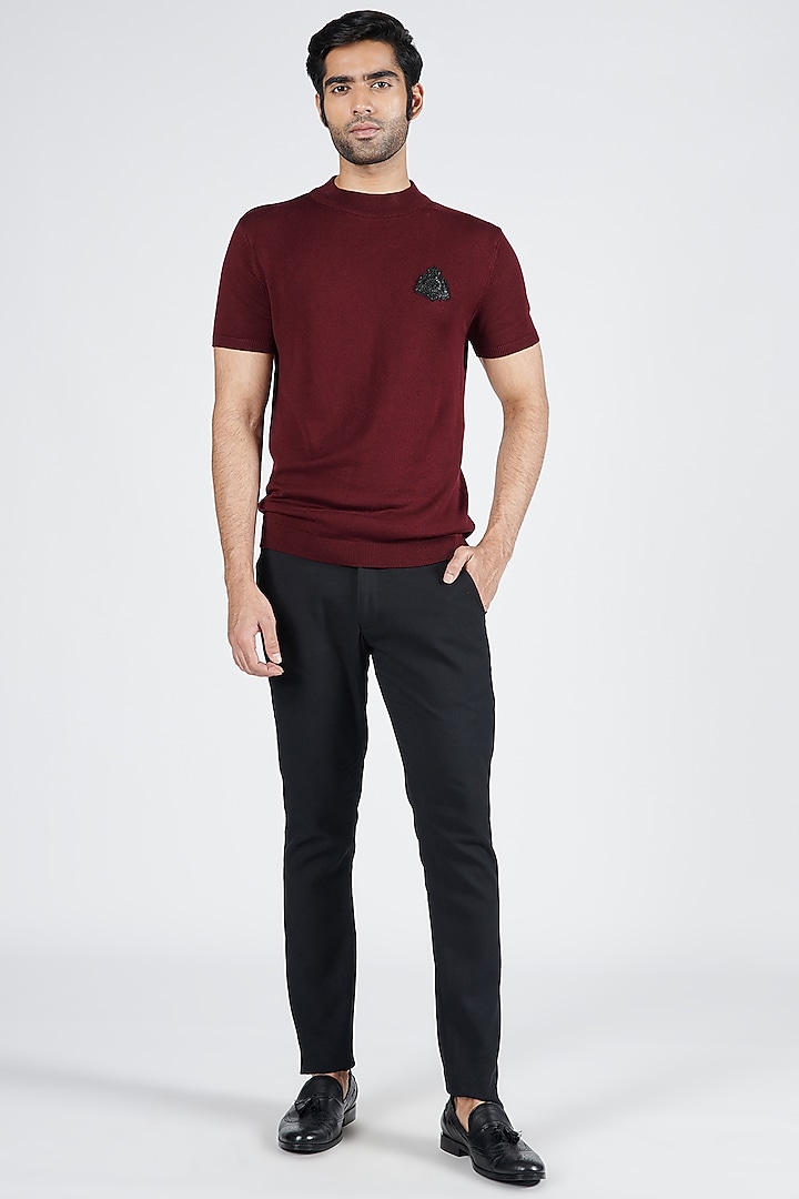 Cherry Red Viscose Nylon Knit T-Shirt by S&N by Shantnu Nikhil Men