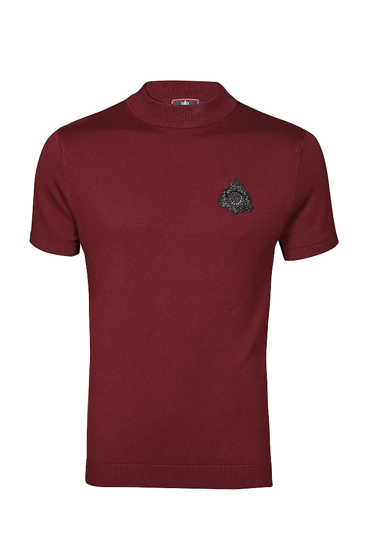 Cherry Red Viscose Nylon Knit T-Shirt by S&N by Shantnu Nikhil Men at Pernia's Pop Up Shop