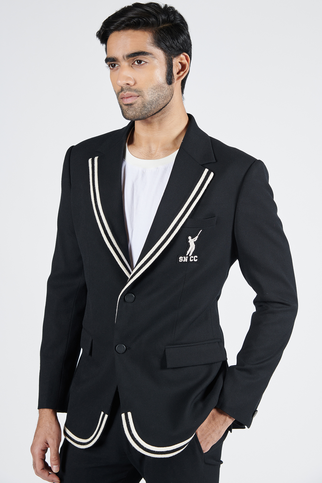Black Poly Blend & Viscose Jacket by S&N by Shantnu Nikhil Men