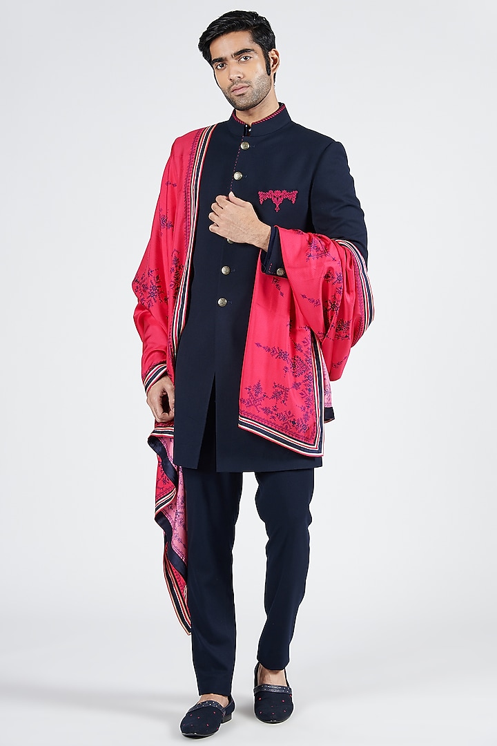 Pink Twill Silk Printed Stole by S&N by Shantnu Nikhil Men