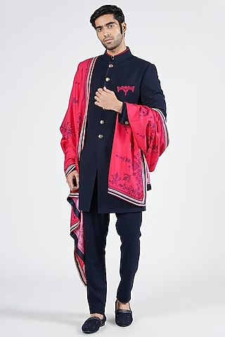 Pink Twill Silk Printed Stole by S&N by Shantnu Nikhil Men