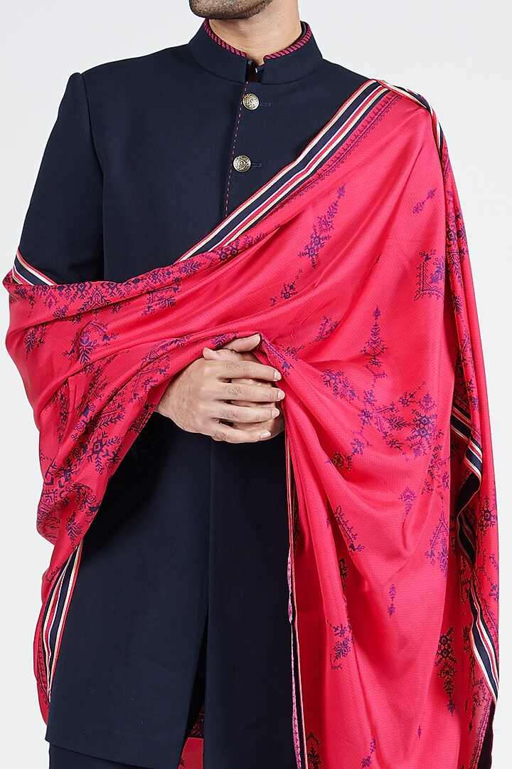 Pink Twill Silk Printed Stole by S&N by Shantnu Nikhil Men at Pernia's Pop Up Shop