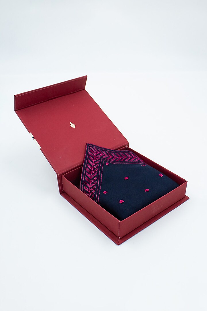Navy Twill Silk Embroidered Pocket Square by S&N by Shantnu Nikhil Men at Pernia's Pop Up Shop