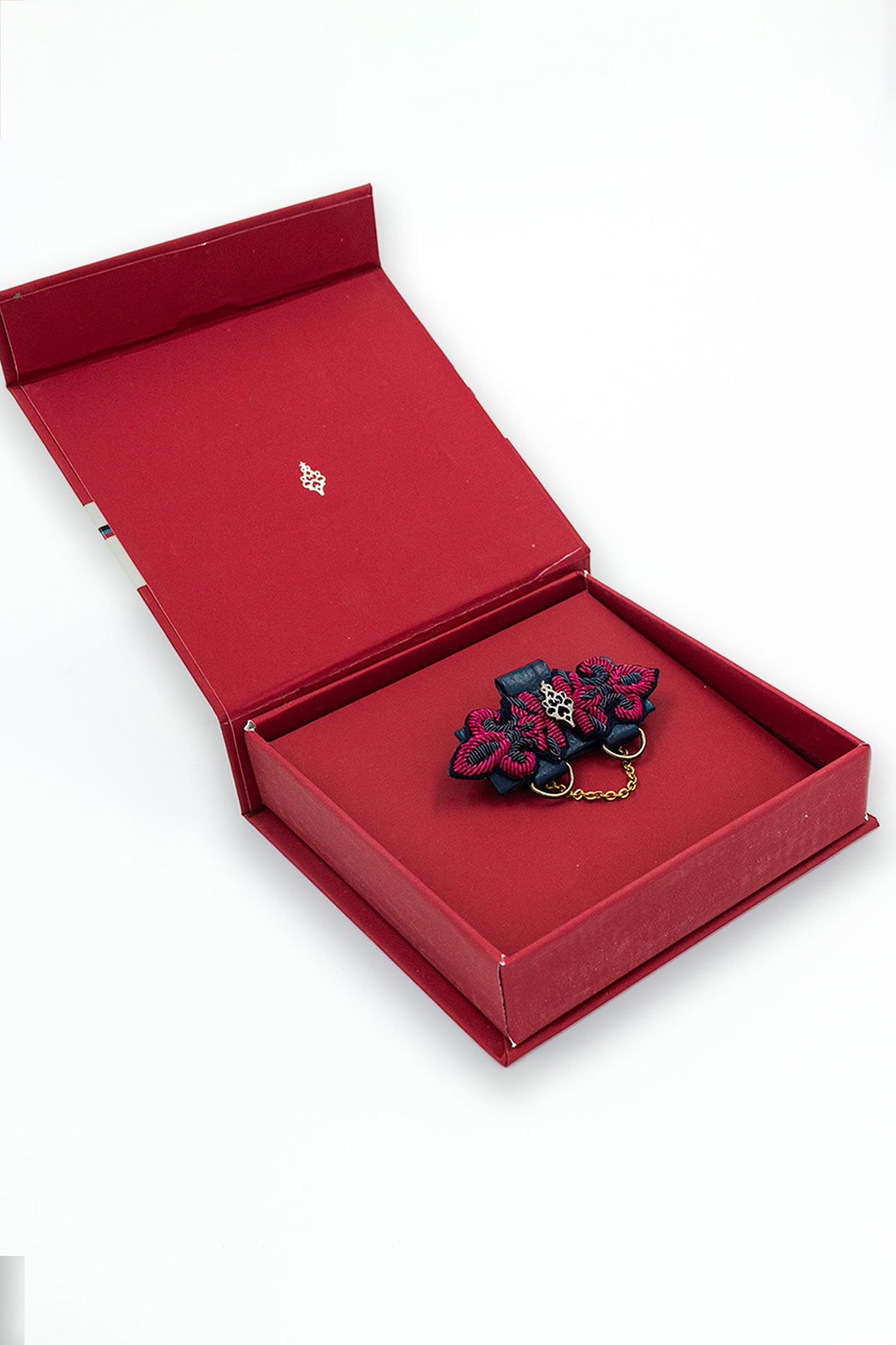 Navy & Pink Faux Leather Embroidered Brooch by S&N by Shantnu Nikhil Men